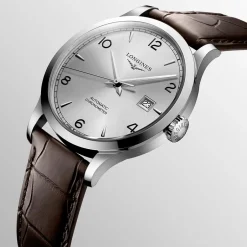 Sale Orologio Longines Record Acciaio Argento Pelle Marrone 40 mm Uomo Orologi Longines Uomo