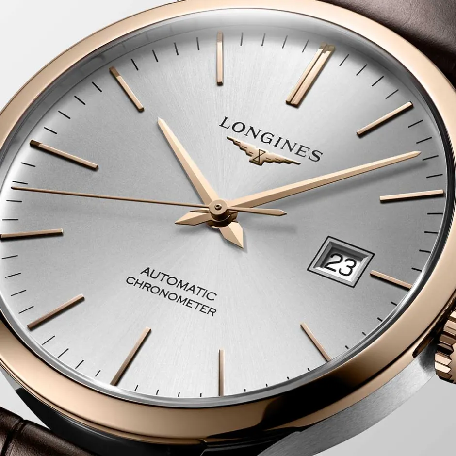 Outlet Orologio Longines Record Automatico Pelle Marrone 40 mm Uomo Orologi Longines Uomo