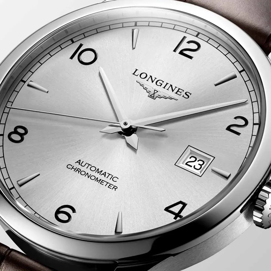 Sale Orologio Longines Record Acciaio Argento Pelle Marrone 40 mm Uomo Orologi Longines Uomo