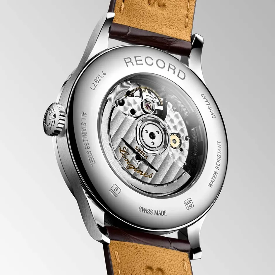Sale Orologio Longines Record Acciaio Argento Pelle Marrone 40 mm Uomo Orologi Longines Uomo