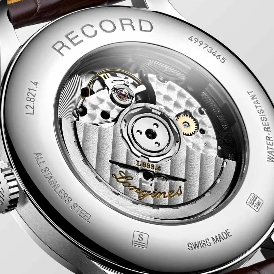 Sale Orologio Longines Record Acciaio Argento Pelle Marrone 40 mm Uomo Orologi Longines Uomo