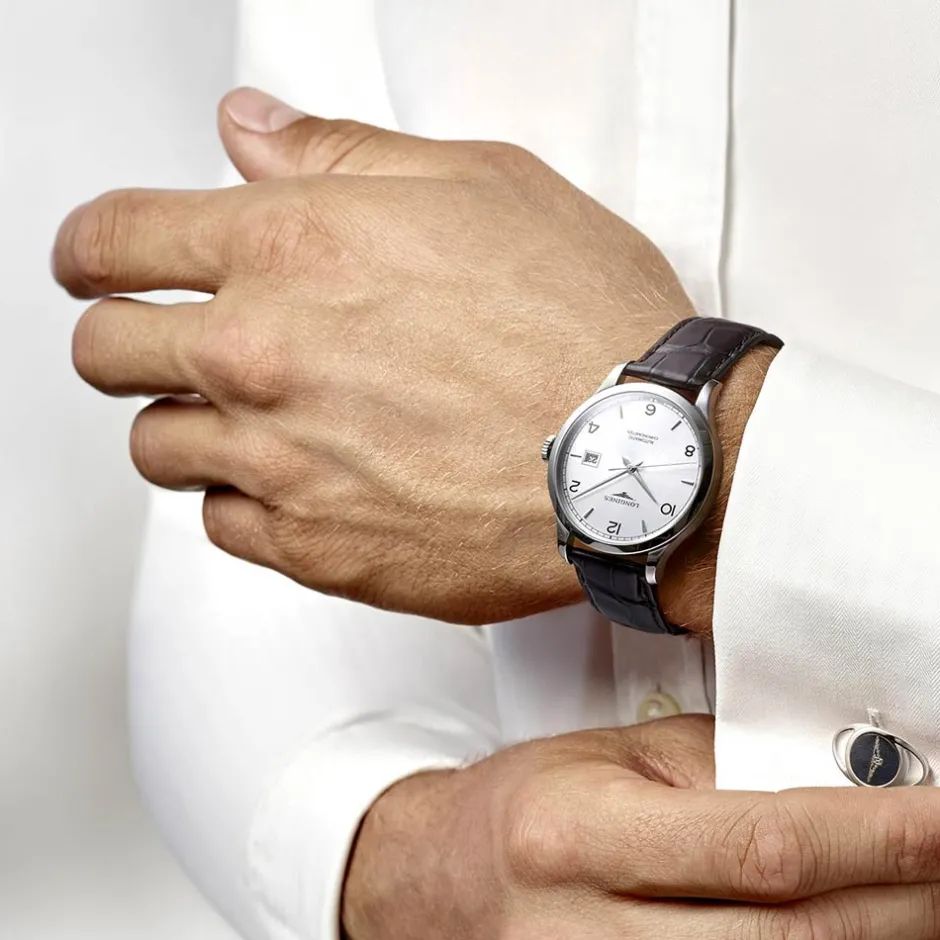 Sale Orologio Longines Record Acciaio Argento Pelle Marrone 40 mm Uomo Orologi Longines Uomo