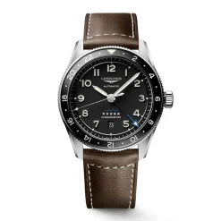 Online Orologio Longines Spirit Zulu Time Automatico Nero Pelle Marrone 42 mm Uomo Orologi Longines Uomo