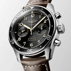 Sale Orologio Longines Spirit Flyback Automatico Nero Pelle Marrone 42 mm Uomo Orologi Longines Uomo