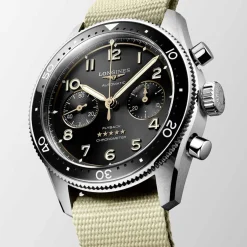 New Orologio Longines Spirit Flyback Acciaio Nero Nato Beige 42 mm Uomo Orologi Longines Uomo