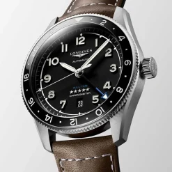 Online Orologio Longines Spirit Zulu Time Automatico Nero Pelle Marrone 42 mm Uomo Orologi Longines Uomo