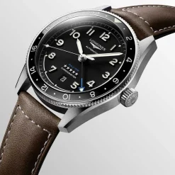 Online Orologio Longines Spirit Zulu Time Automatico Nero Pelle Marrone 42 mm Uomo Orologi Longines Uomo