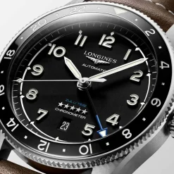 Online Orologio Longines Spirit Zulu Time Automatico Nero Pelle Marrone 42 mm Uomo Orologi Longines Uomo