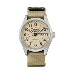 Fashion Seiko SRPJ83K1 5 Sport Automatico Acciaio Beige Nylon Beige 36 mm Uomo Orologi Seiko Uomo