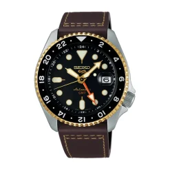 Sale Seiko SSK036K1 5 Sport GMT Pelle Nero Auto 42,5 mm Uomo Orologi Seiko Uomo