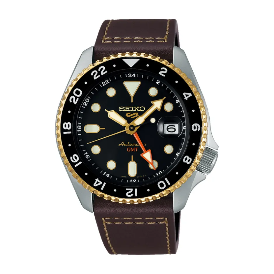 Sale Seiko SSK036K1 5 Sport GMT Pelle Nero Auto 42,5 mm Uomo Orologi Seiko Uomo
