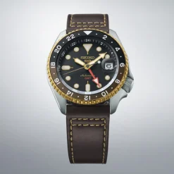 Sale Seiko SSK036K1 5 Sport GMT Pelle Nero Auto 42,5 mm Uomo Orologi Seiko Uomo