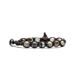 Outlet Tamashii Bracciale Tibetano Originale con Agata Grigia Striata Gioielli Tamashii